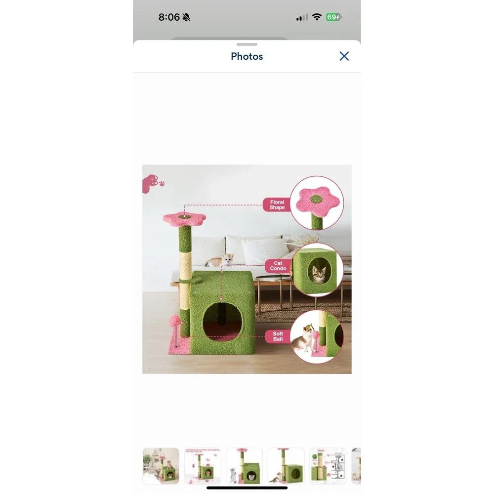 Pink and Green Floral Activity Center 24-in Plush Cat Tree & Condo
